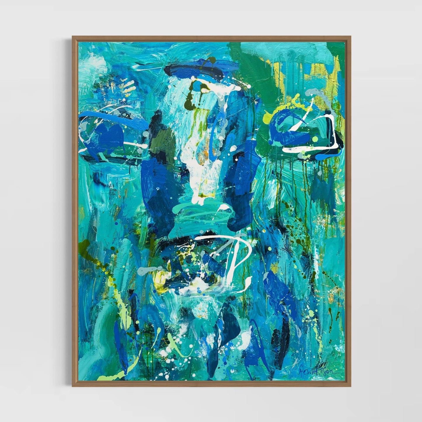 Albert- Abstract Cow Painting by Australian Artist Rose Hewartson Original Abstract Painting on Canvas Framed 99x123 cm Statement Piece