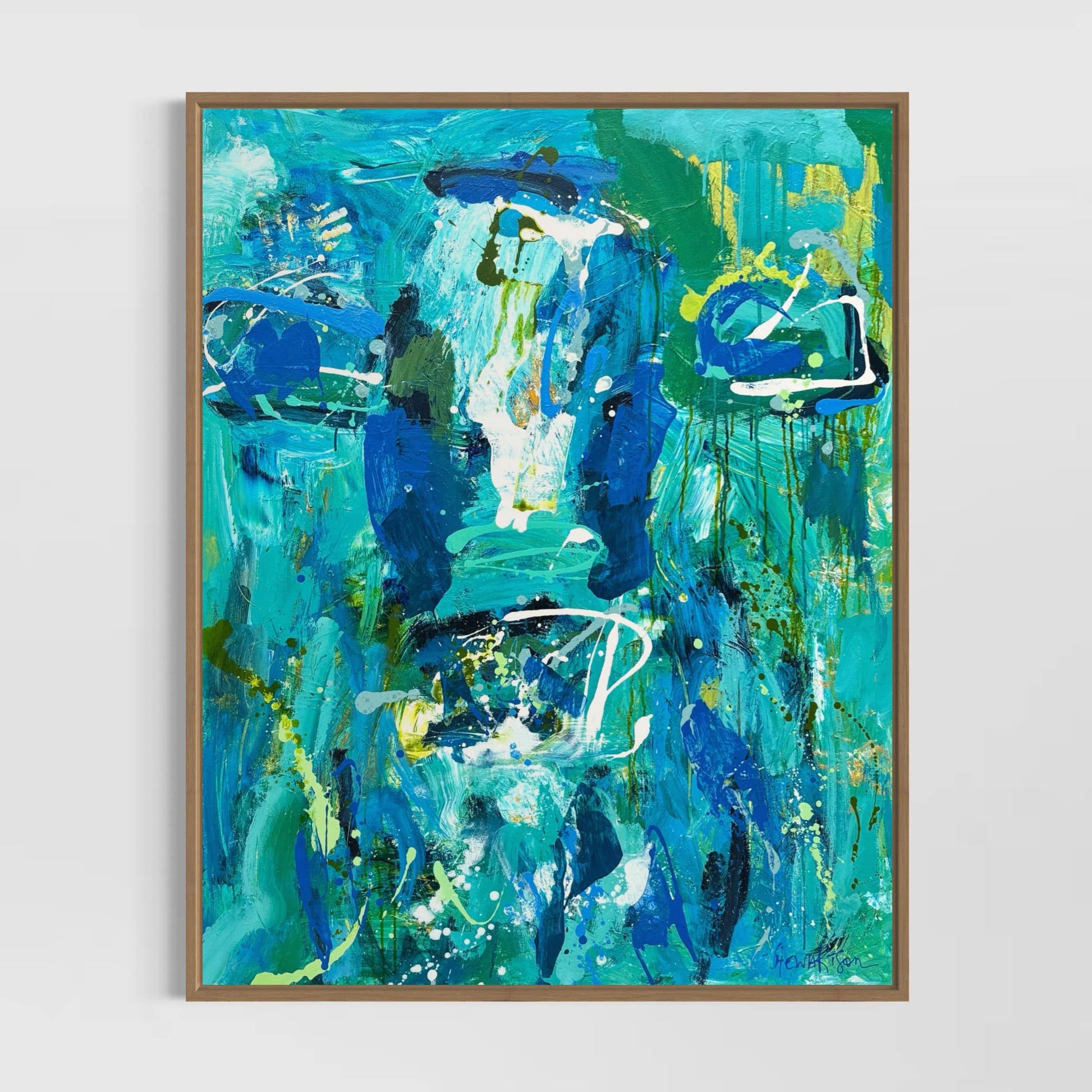 Albert- Abstract Cow Painting by Australian Artist Rose Hewartson Original Abstract Painting on Canvas Framed 99x123 cm Statement Piece