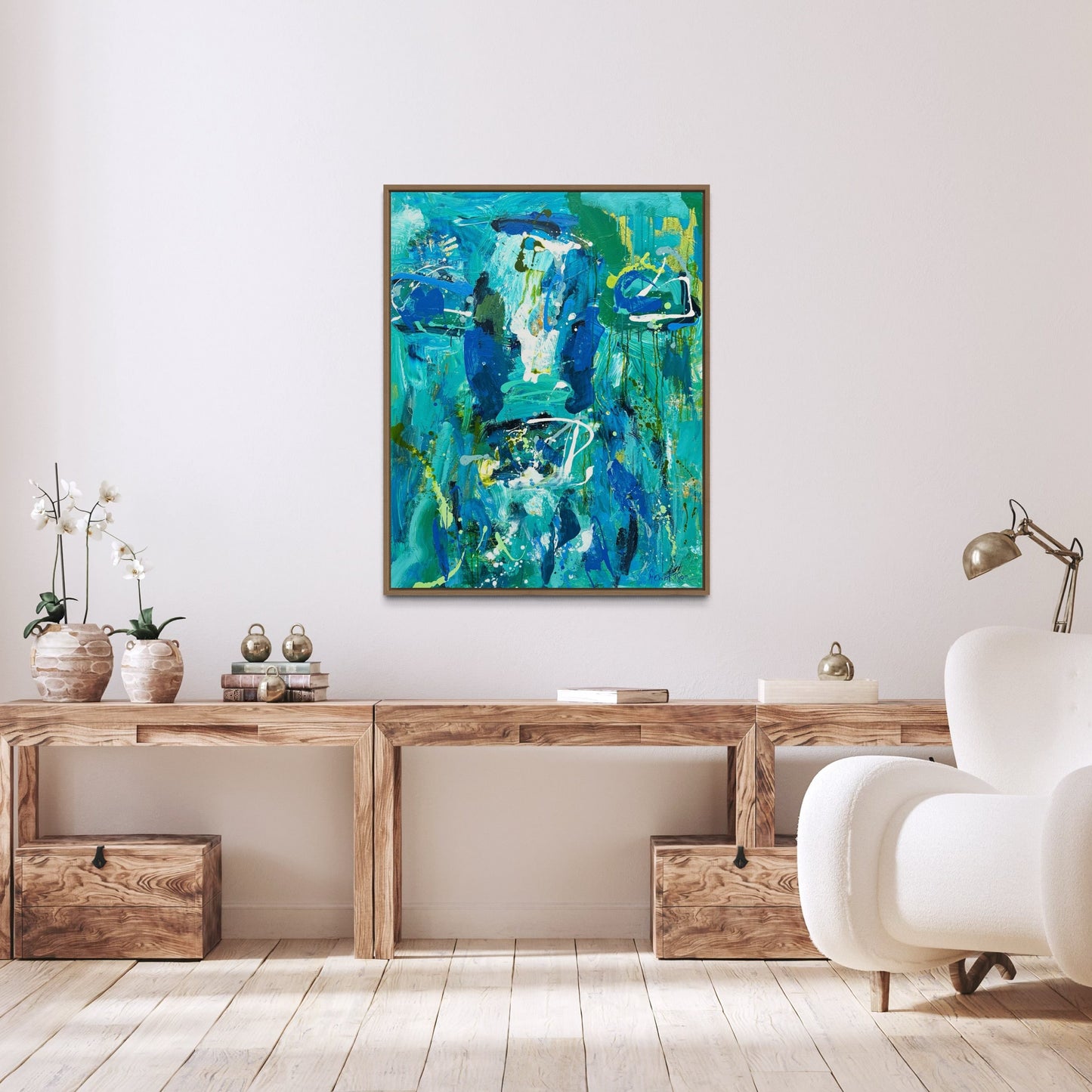 Albert- Abstract Cow Painting by Australian Artist Rose Hewartson Original Abstract Painting on Canvas Framed 99x123 cm Statement Piece