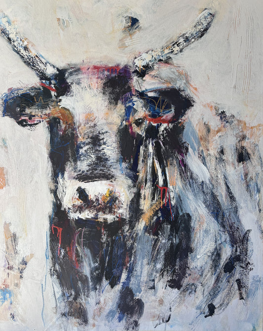 Boomer - Abstract Bull by Australian Artist Rose Hewartson Original Abstract Painting on Canvas Framed 99x123 cm Statement Piece