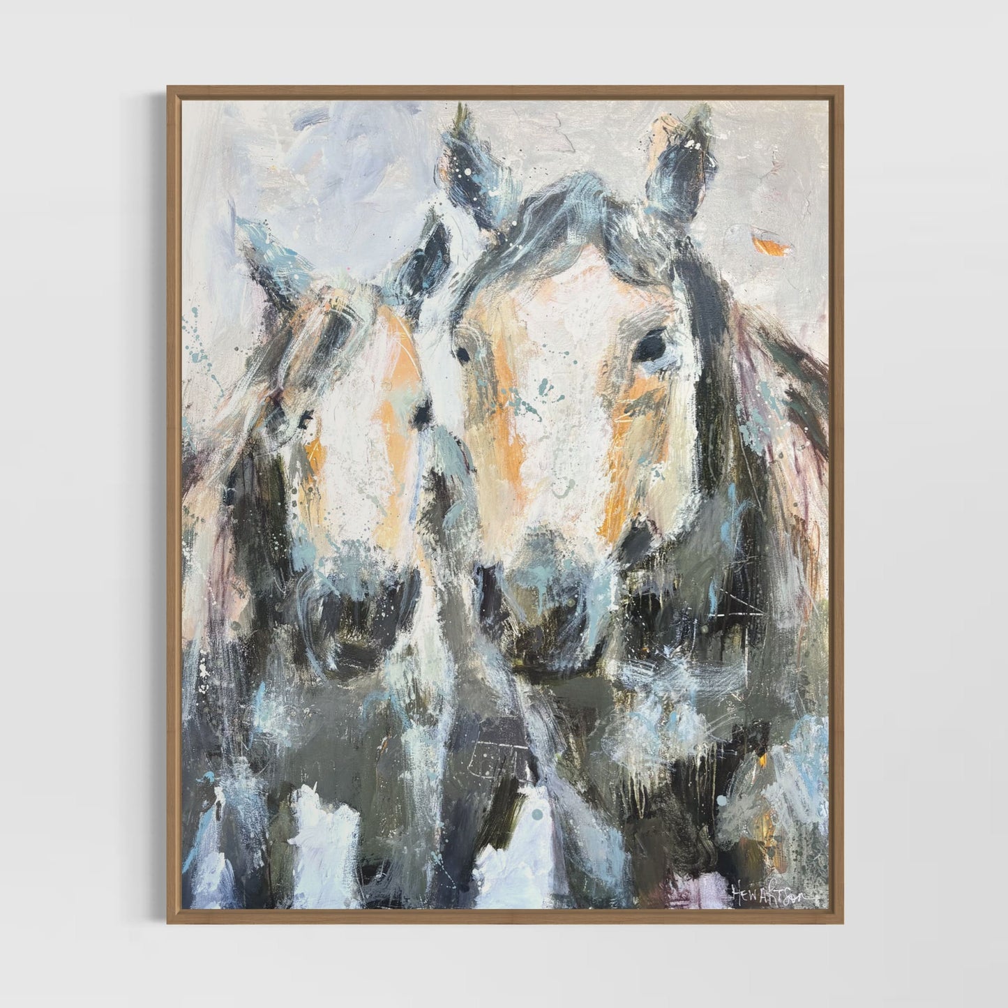 Double Trouble Abstract Horses by Australian Artist Rose Hewartson Original Abstract Painting on Canvas Framed 99x123 cm Statement Piece