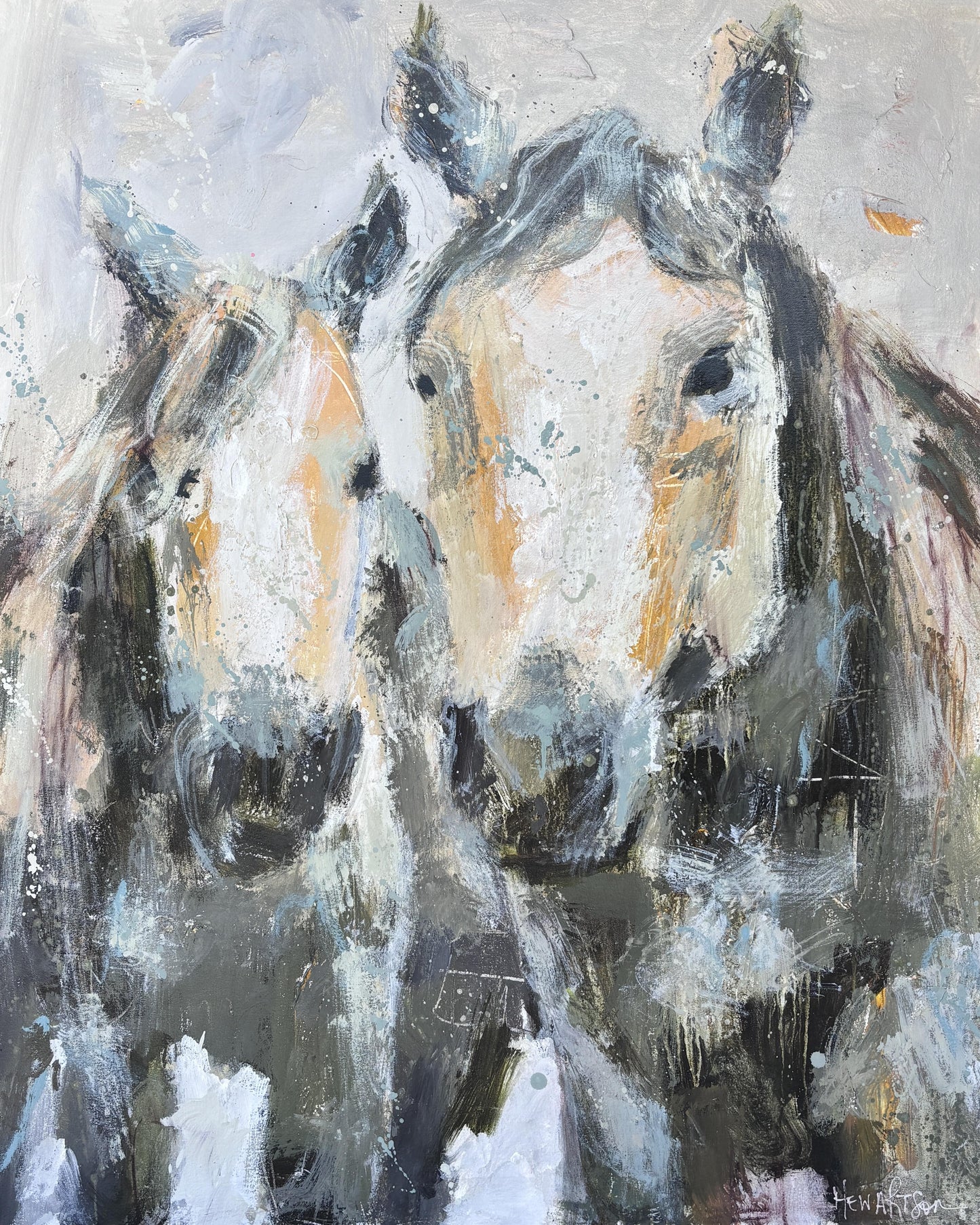 Double Trouble Abstract Horses by Australian Artist Rose Hewartson Original Abstract Painting on Canvas Framed 99x123 cm Statement Piece