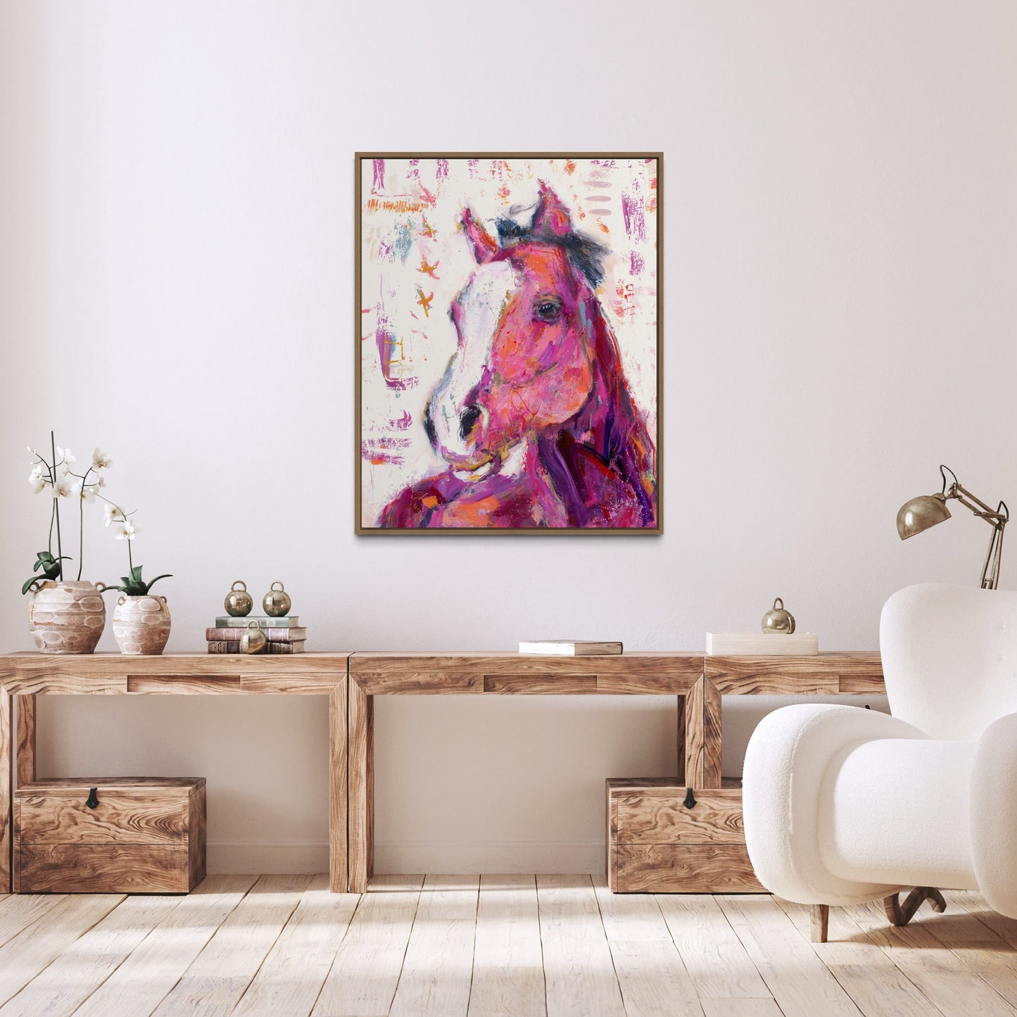 Harlequin Abstract Horse by Australian Artist Rose Hewartson Original Abstract Painting on Canvas Framed 99x123 cm Statement Piece