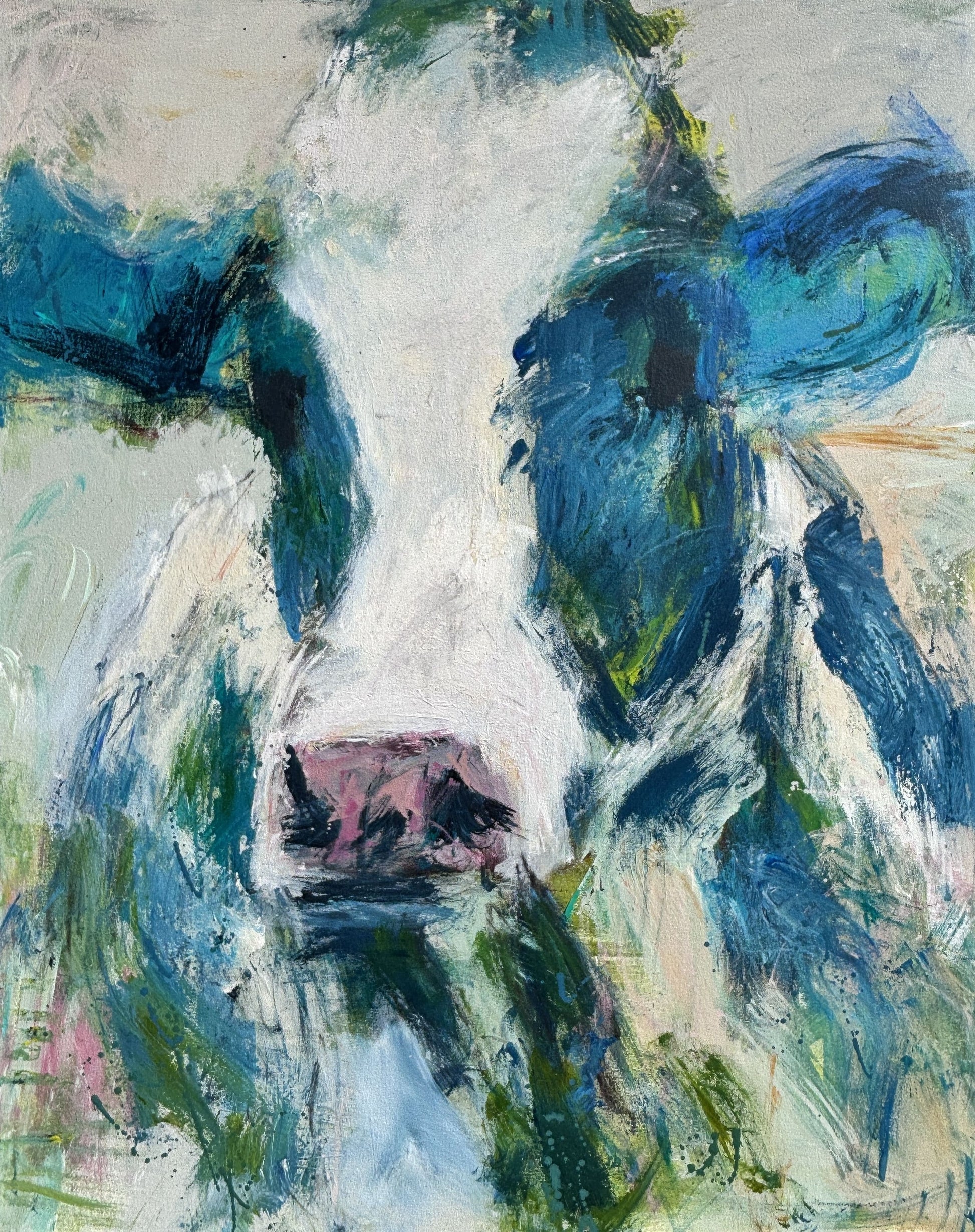 Mack - Abstract Cow by Australian Artist Rose Hewartson Original Abstract Painting on Canvas Framed 99x123 cm Statement Piece