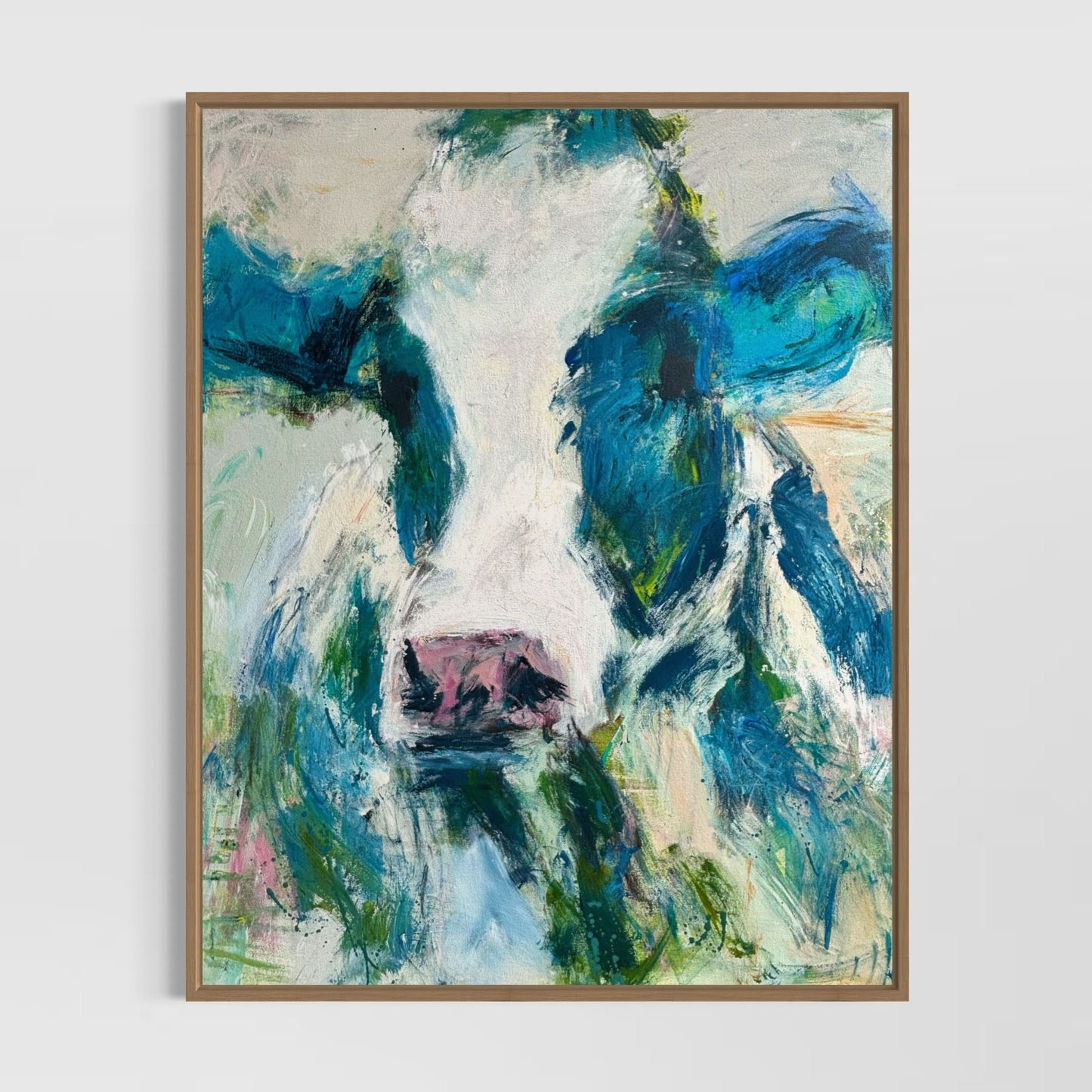 Mack - Abstract Cow by Australian Artist Rose Hewartson Original Abstract Painting on Canvas Framed 99x123 cm Statement Piece