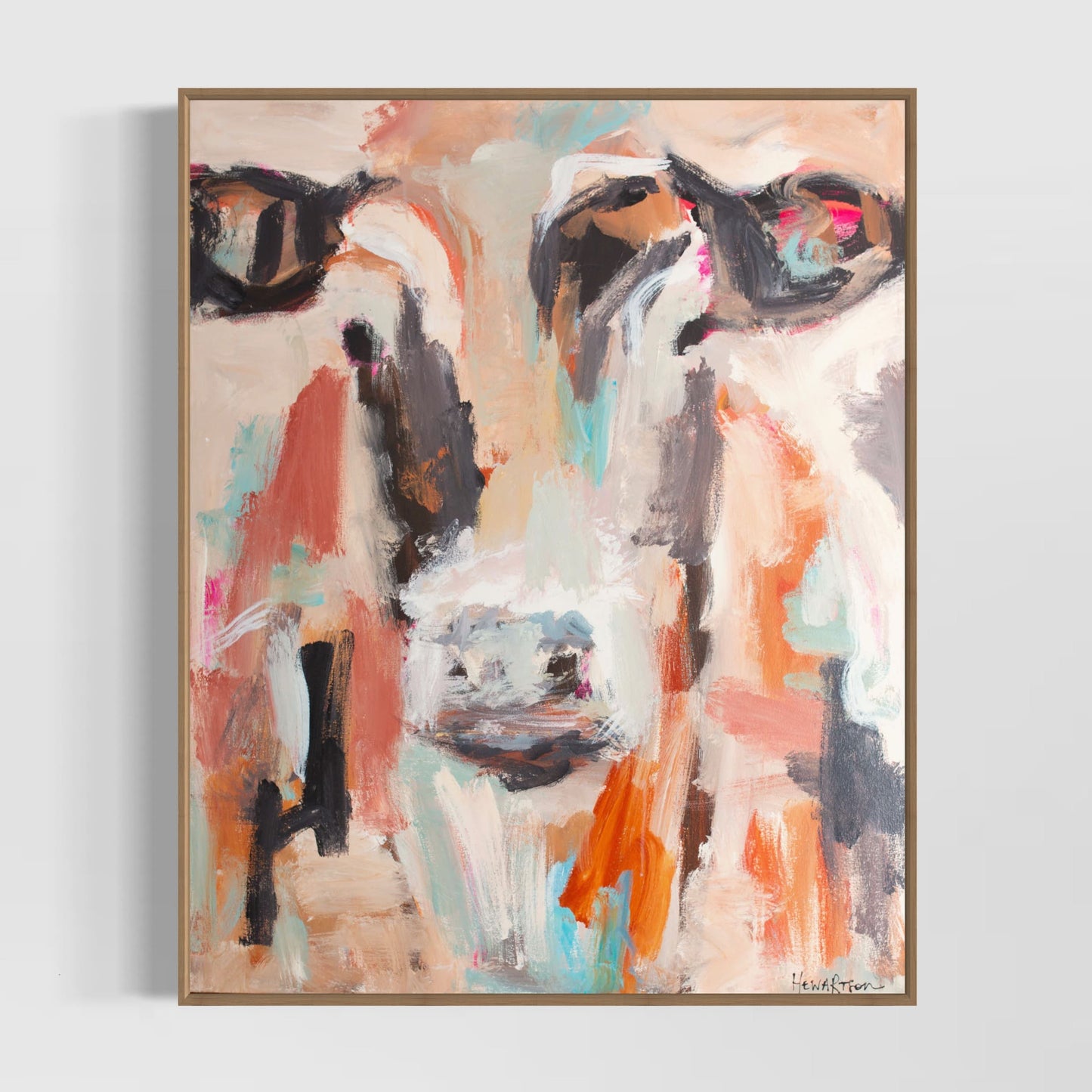 Morty  - Abstract Cow by Australian Artist Rose Hewartson Original Abstract Painting on Canvas Framed 96x123 cm Statement Piece