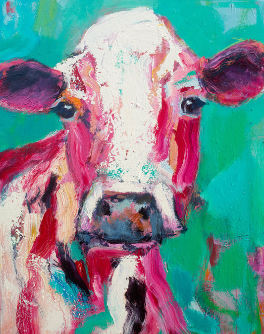 Roxy - Abstract Cow by Australian Artist Rose Hewartson Original Abstract Painting on Canvas Framed 99x123 cm Statement Piece