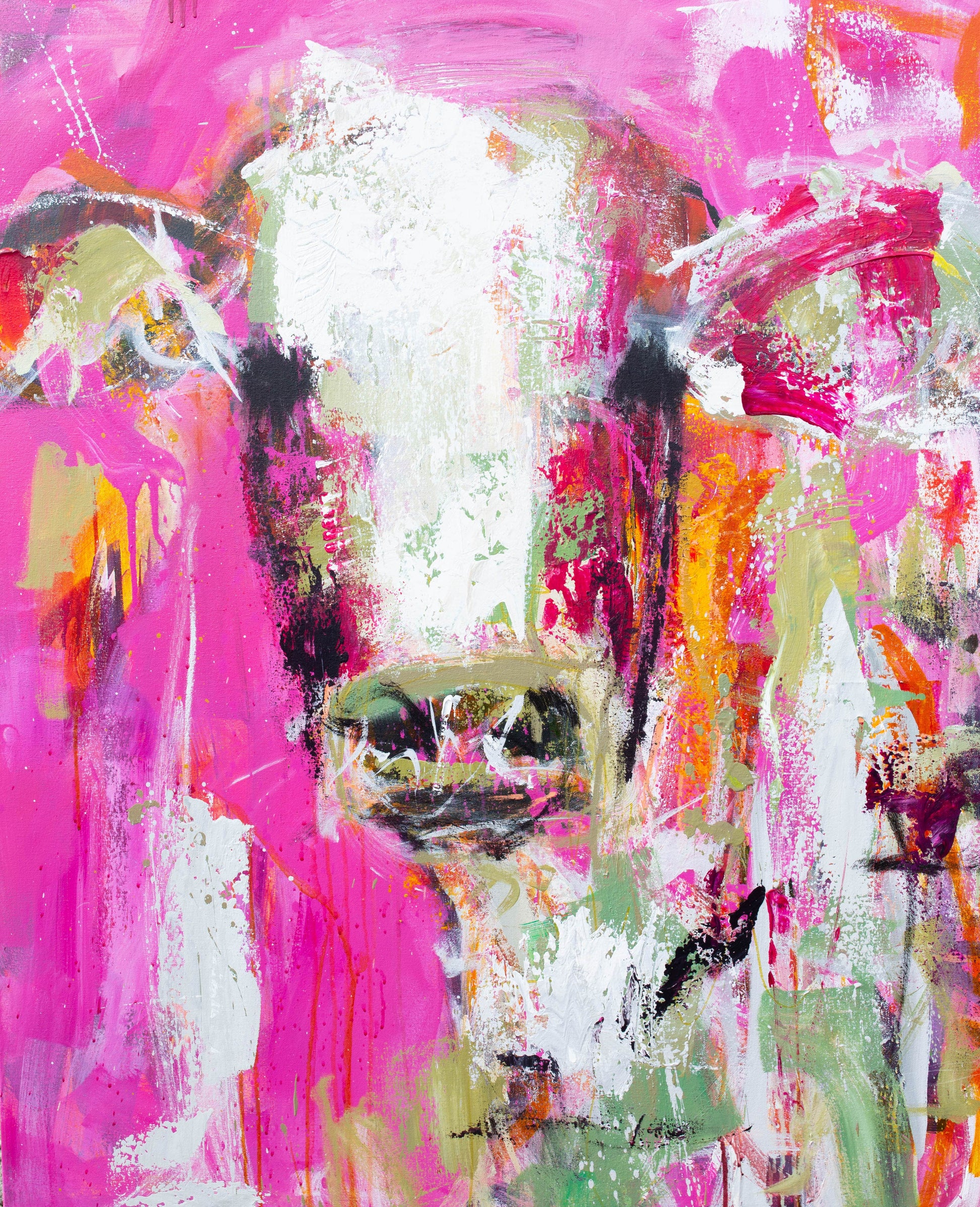 Ruby - Abstract Cow by Australian Artist Rose Hewartson Original Abstract Painting on Canvas Framed 96x123 cm Statement Piece