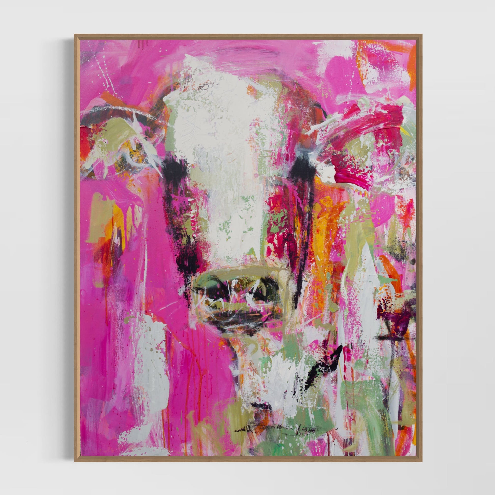 Ruby - Abstract Cow by Australian Artist Rose Hewartson Original Abstract Painting on Canvas Framed 96x123 cm Statement Piece