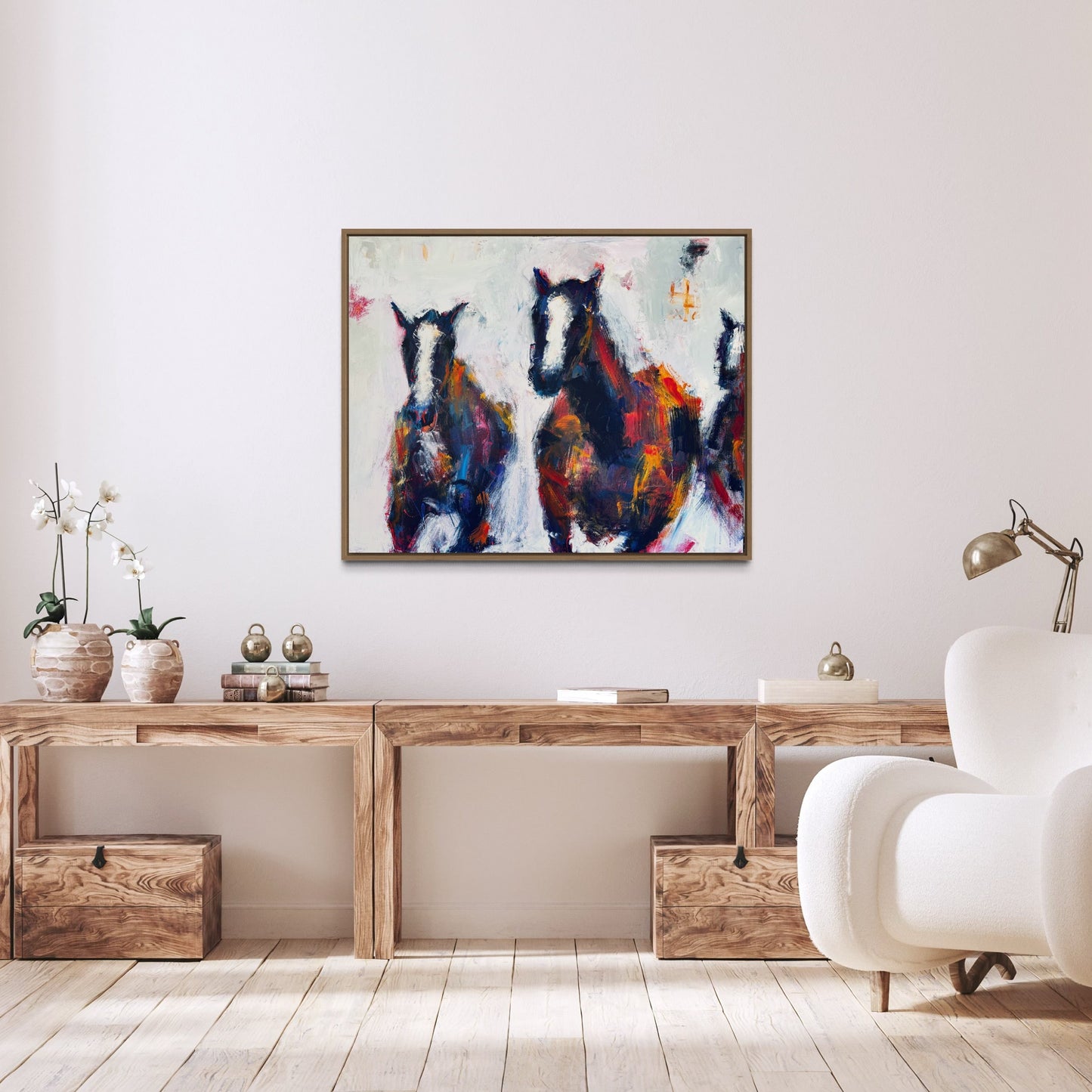 Wild and Free Abstract Horse Painting by Australian Artist Rose Hewartson Original Abstract Painting on Canvas Framed 99x123 cm Statement Piece